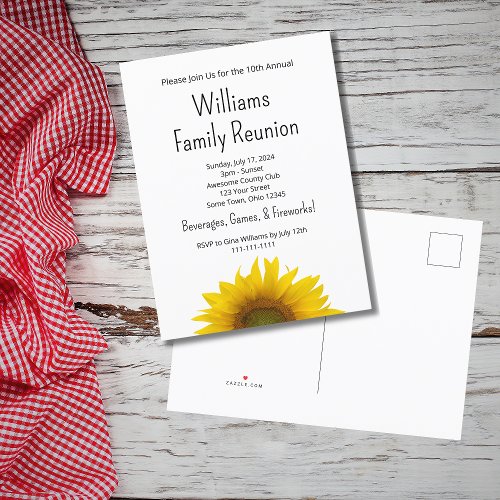 Modern Sunflower Simple Family Reunion Bbq Invitation Postcard