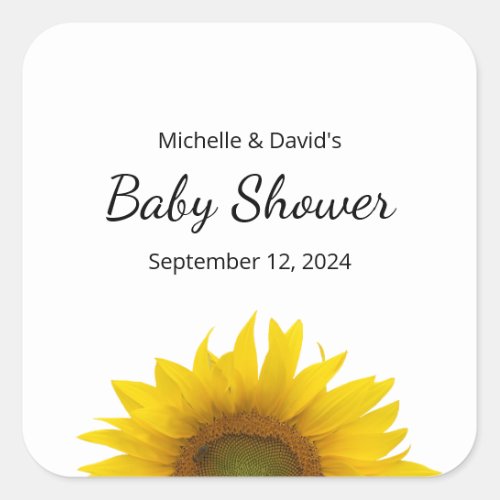 Modern Sunflower Simple Floral Baby Shower Square Sticker
