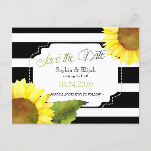 Modern Sunflower  Stripes Wedding Save the Date Announcement Postcard