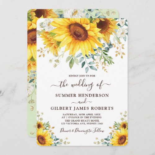 Modern Sunflower Summer Greenery Floral Wedding Invitation