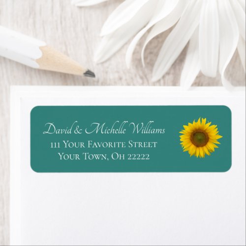 Modern Sunflower Trendy Teal Floral Return Address Label