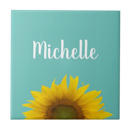 Modern Sunflower Trendy Teal Green Ceramic Tile