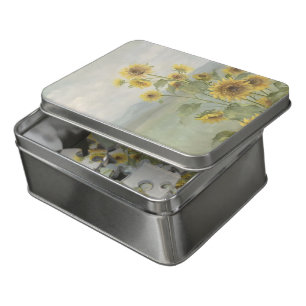 Modern sunflower Watercolor & personalize Image Jigsaw Puzzle