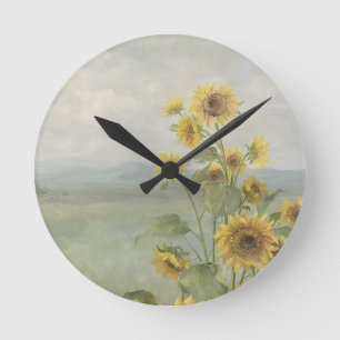 Modern sunflower Watercolor & personalize Image Round Clock