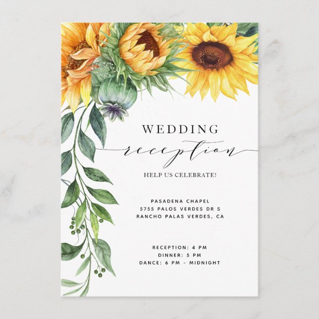 Modern Sunflower Watercolor Wedding Reception Enclosure Card (Front)