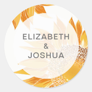 Modern SunFlower Wedding Classic Round Sticker