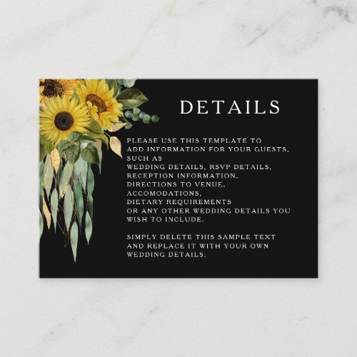 Modern Sunflower Wedding Details  Enclosure Card