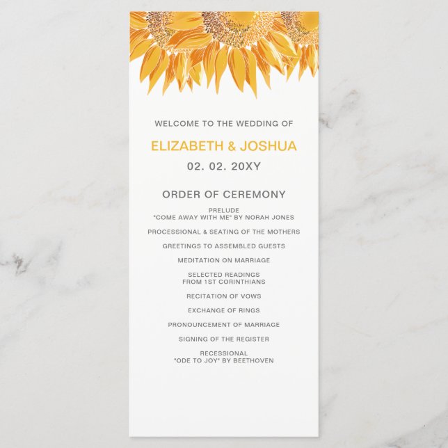 Modern SunFlower Wedding Programs (Front)