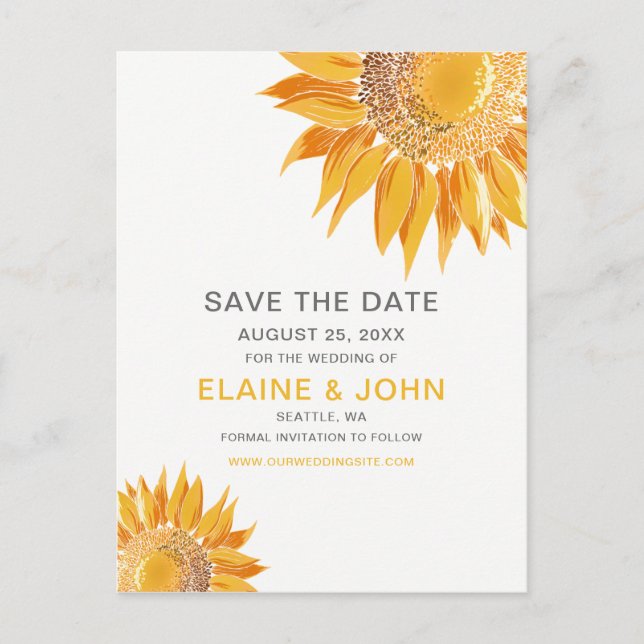 Modern SunFlower Wedding Save the Date Announcement Postcard (Front)