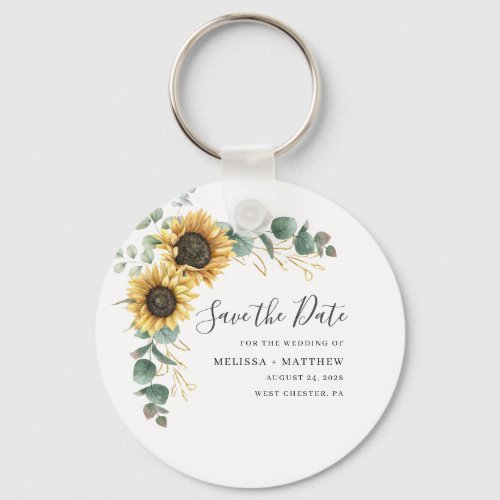 Modern Sunflower Wedding Save the Date Keepsake Keychain