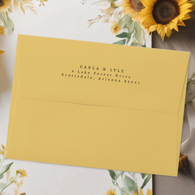 Modern Sunflower Yellow Wedding Return Address Envelope (Creator Uploaded)
