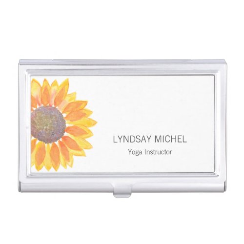 Modern Sunflower Yoga Instructor Business Card Case