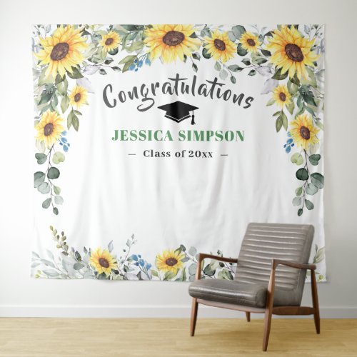 Modern Sunflowers Eucalyptus Grad Photo Backdrop