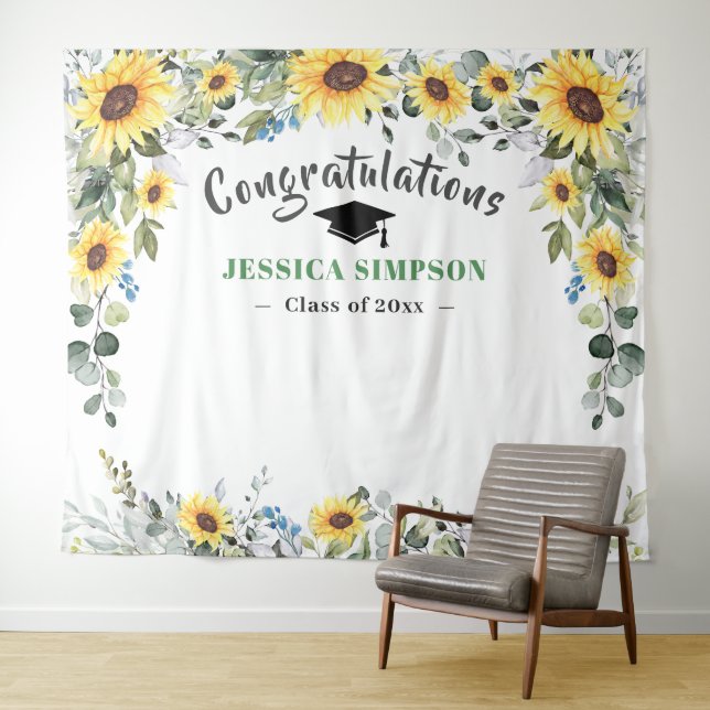 Modern Sunflowers Eucalyptus Grad Photo Backdrop (In Situ (Horizontal))