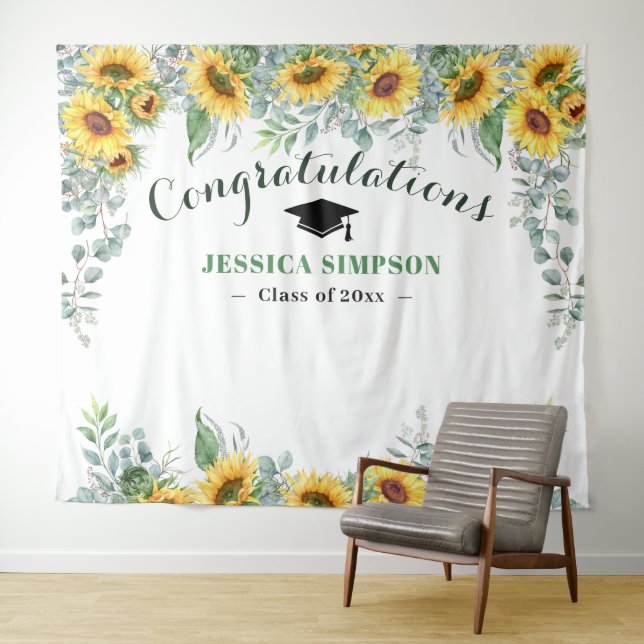 Modern Sunflowers Eucalyptus Grad Photo Backdrop (In Situ (Horizontal))