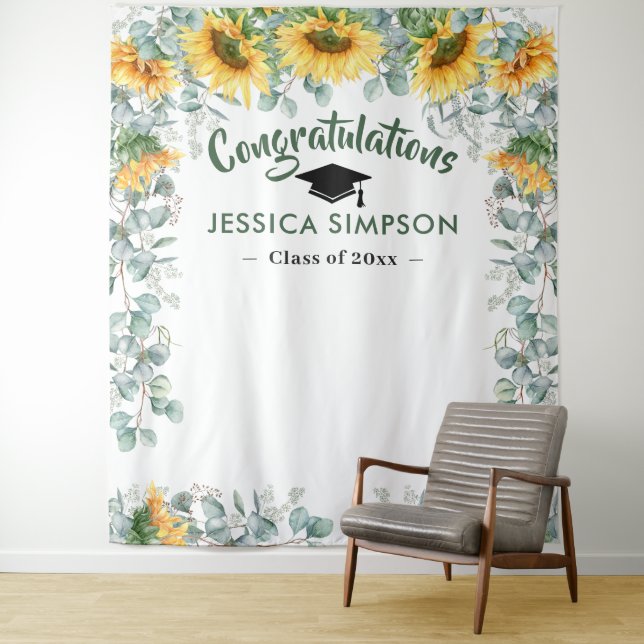 Modern Sunflowers Eucalyptus Photo Booth Backdrop (In Situ)