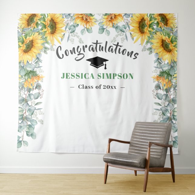 Modern Sunflowers Eucalyptus Photo Booth Backdrop (In Situ (Horizontal))