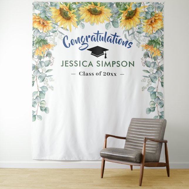Modern Sunflowers Eucalyptus Photo Booth Backdrop (In Situ)