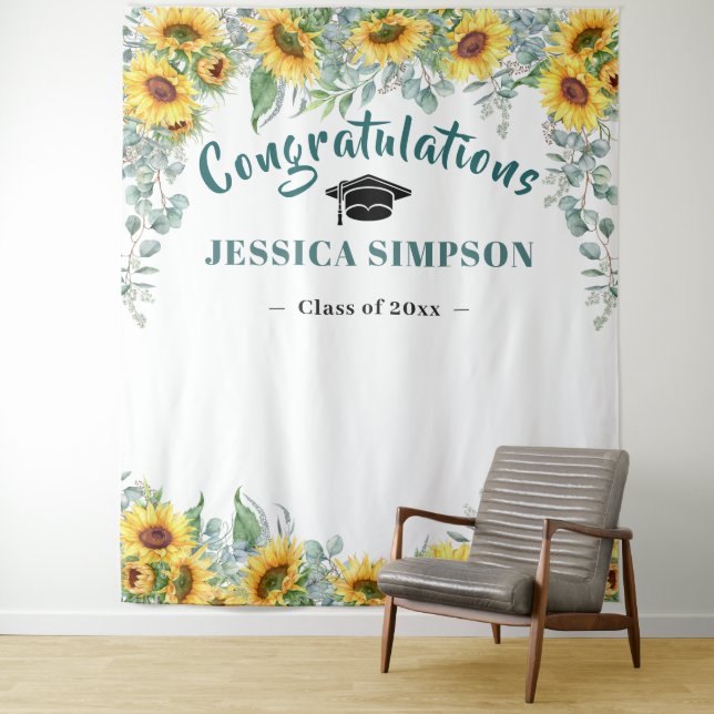 Modern Sunflowers Eucalyptus Photo Grad Backdrop (In Situ)
