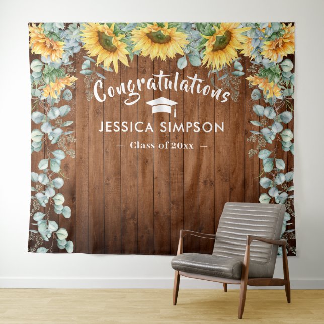 Modern Sunflowers Eucalyptus Photo Grad Backdrop (In Situ (Horizontal))