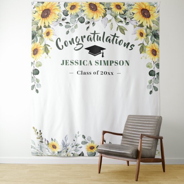 Modern Sunflowers Eucalyptus Photo Grad Backdrop (In Situ)