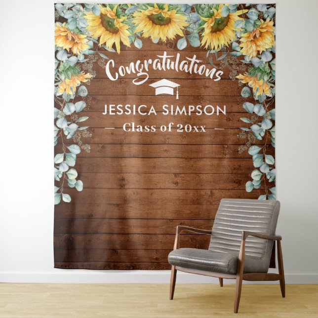 Modern Sunflowers Eucalyptus Rustic Photo Backdrop (In Situ)