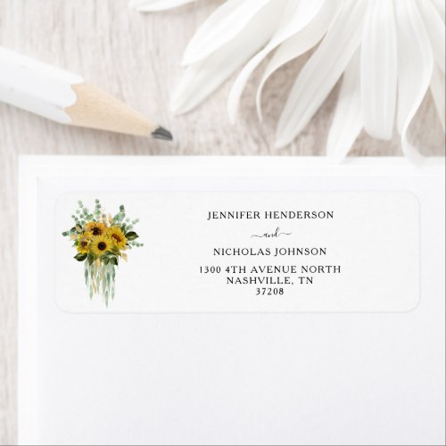 Modern Sunflowers Eucalyptus Wedding Address Label