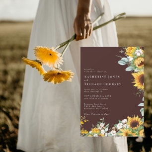 Modern Sunflowers Fall Brown No Parents Wedding Invitation