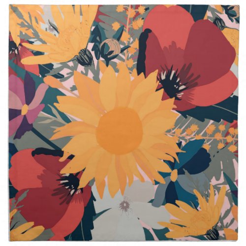 Modern Sunflowers Floral Autumn Colors Design Cloth Napkin