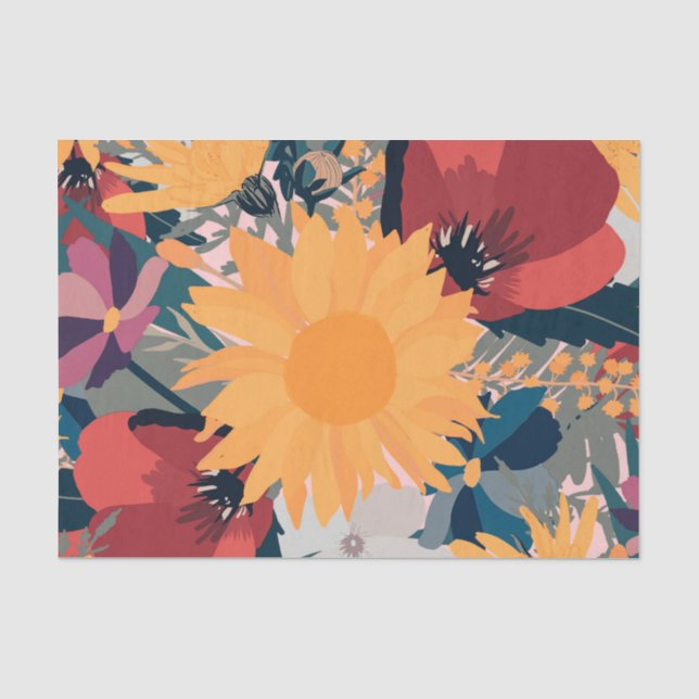 Modern Sunflowers Floral Autumn Colors Design Tissue Paper (Front)
