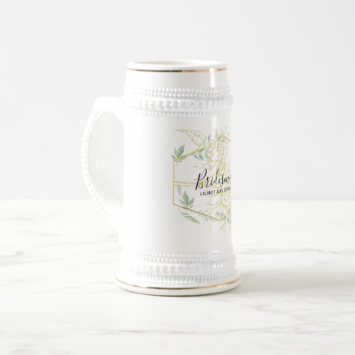 Modern Sunflowers Greenery Sage Gold Wedding Beer Stein