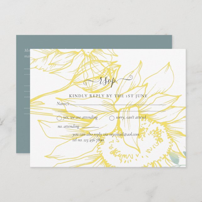 Modern Sunflowers Greenery Sage Gold Wedding Postcard (Front/Back)