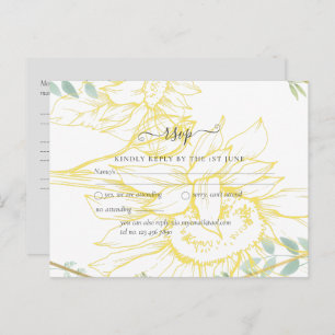 Modern Sunflowers Greenery Sage Gold Wedding Postcard