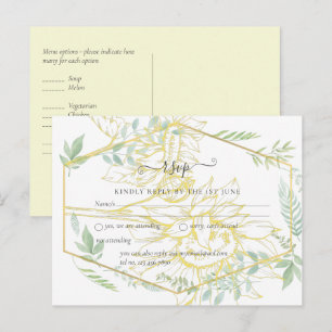 Modern Sunflowers Greenery Sage Gold Wedding Postcard