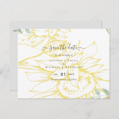 Modern Sunflowers Greenery Sage Gold Wedding Postcard