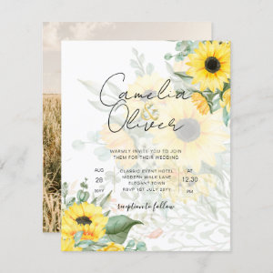 Modern Sunflowers Photo Wedding Invitation