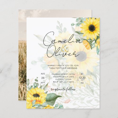 Modern Sunflowers Photo Wedding Invitation