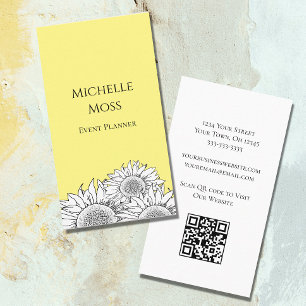 Modern Sunflowers QR code Boho Yellow Business Card