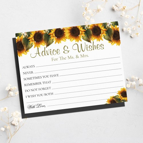 Modern Sunflowers Wedding Advice Wishes Cards