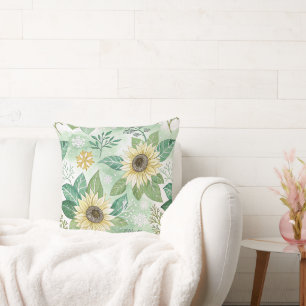 Modern Sunflowers Winter pattern Throw Pillow