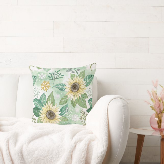 Modern  Sunflowers Winter pattern Throw Pillow (Couch)