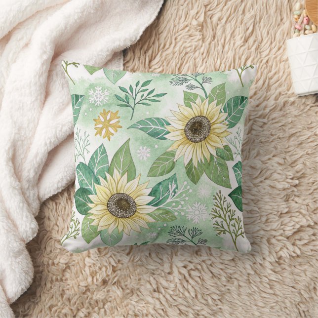 Modern  Sunflowers Winter pattern Throw Pillow (Blanket)