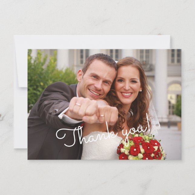 Modern Sunflowers Wood Wedding Photo Thank You (Front)