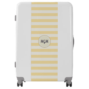 Modern Sunny Yellow and Cream Striped Monogram Luggage