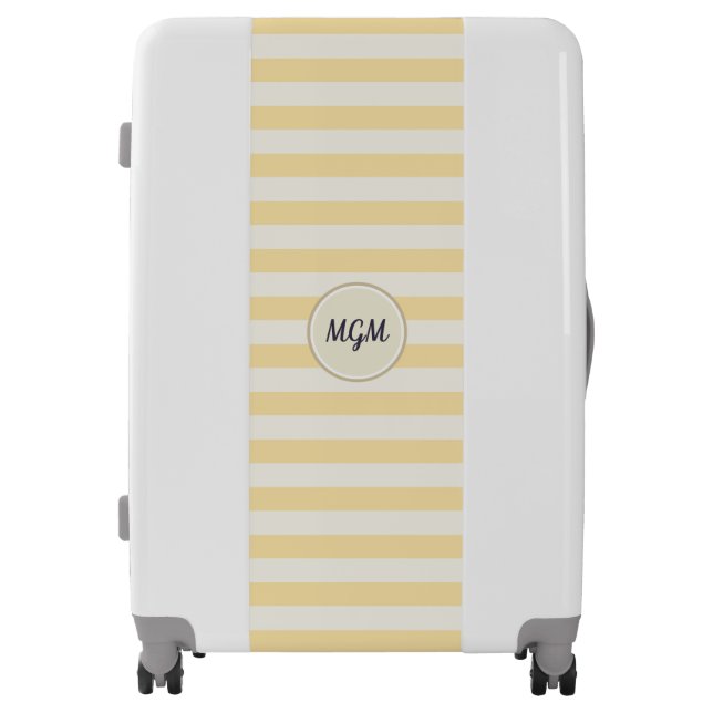 Modern Sunny Yellow and Cream Striped Monogram Luggage (Front)