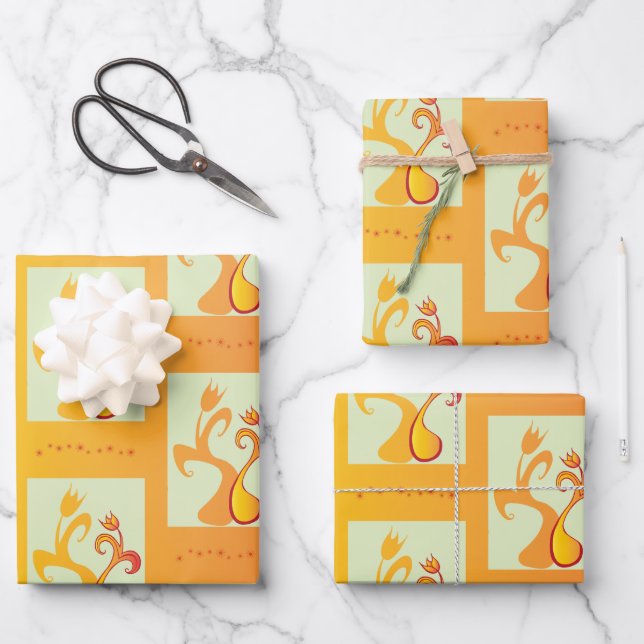 Modern Sunny yellow Tulip Couple illustration Wrapping Paper Sheets (Front)