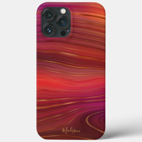 Modern Sunrise Agate Marble Pattern with Name iPhone 13 Pro Max Case