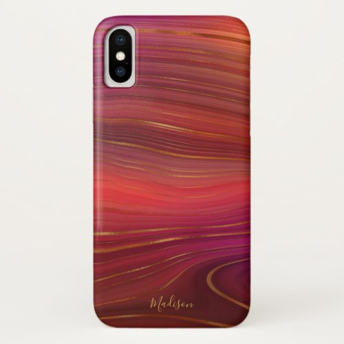 Modern Sunrise Agate Marble Pattern with Name iPhone X Case