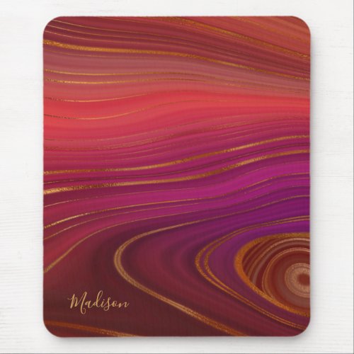 Modern Sunrise Agate Marble Pattern with Name Mouse Pad