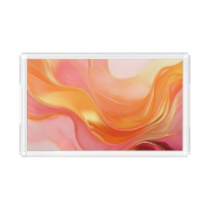 Modern Sunrise Orange Pink and Gold Acrylic Tray